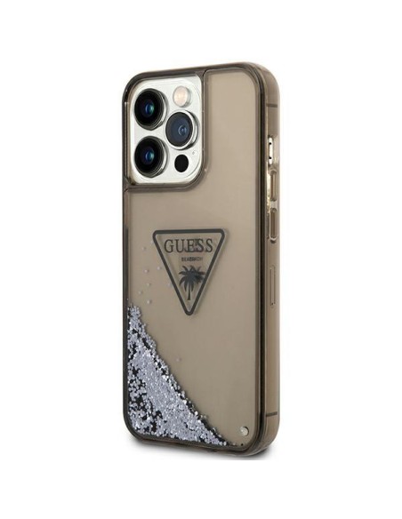 Guess Liquid Glitter Palm Collection dėklas, skirtas iPhone 14 Pro Max - juodas Guess Liquid Glitter Palm Collection dėklas, skirtas iPhone 14 Pro Max - juodas