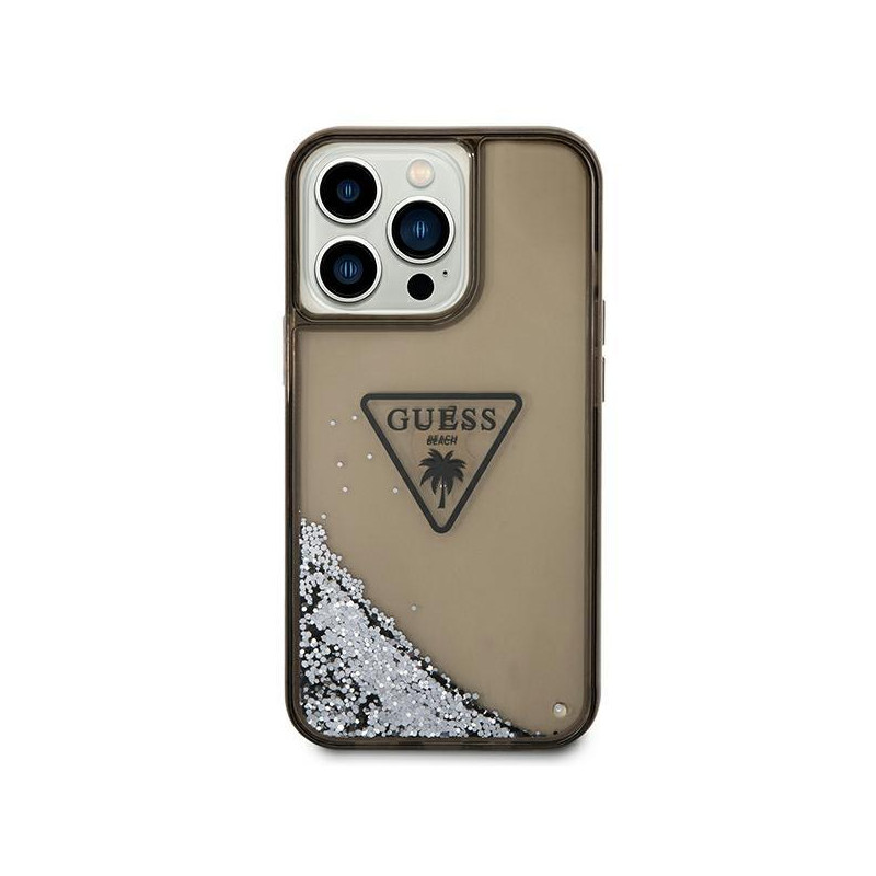 Guess Liquid Glitter Palm Collection dėklas, skirtas iPhone 14 Pro Max - juodas