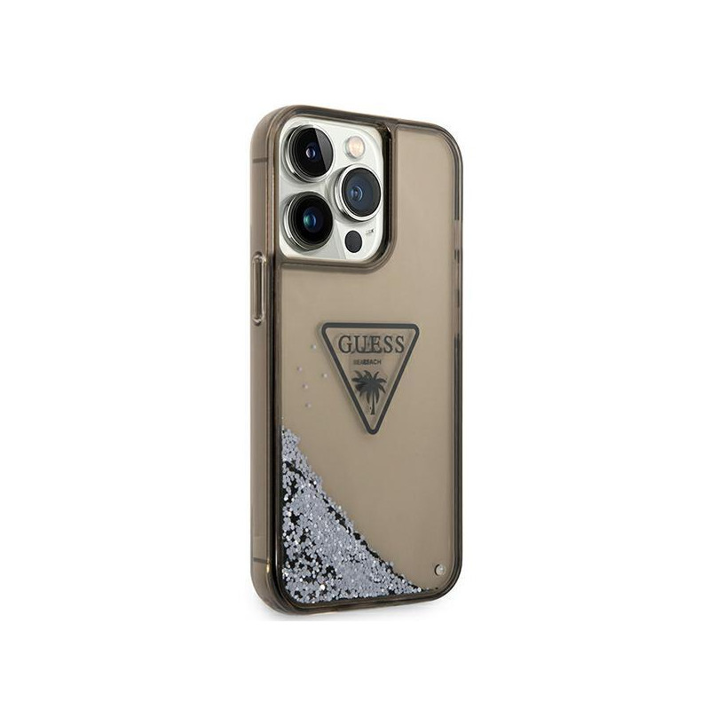 Guess Liquid Glitter Palm Collection dėklas, skirtas iPhone 14 Pro Max - juodas
