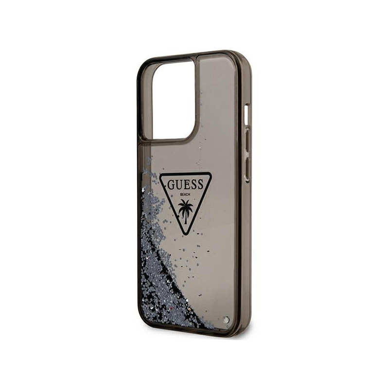 Guess Liquid Glitter Palm Collection dėklas, skirtas iPhone 14 Pro Max - juodas