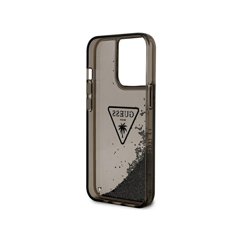 Guess Liquid Glitter Palm Collection dėklas, skirtas iPhone 14 Pro Max - juodas