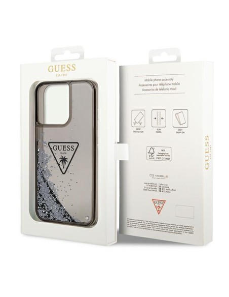 Guess Liquid Glitter Palm Collection dėklas, skirtas iPhone 14 Pro Max - juodas Guess Liquid Glitter Palm Collection dėklas, skirtas iPhone 14 Pro Max - juodas