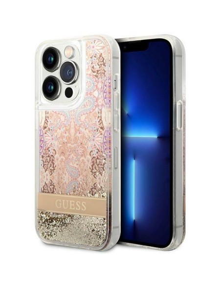 Guess Paisley Liquid Glitter dėklas iPhone 14 Pro Max - auksinis Guess Paisley Liquid Glitter dėklas iPhone 14 Pro Max - auksinis