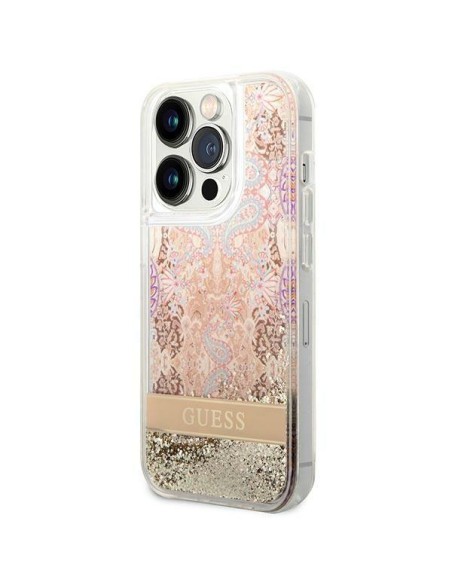Guess Paisley Liquid Glitter dėklas iPhone 14 Pro Max - auksinis Guess Paisley Liquid Glitter dėklas iPhone 14 Pro Max - auksinis