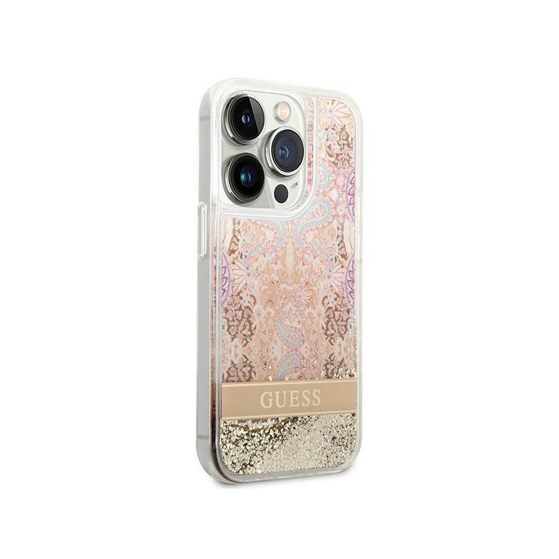 Guess Paisley Liquid Glitter dėklas iPhone 14 Pro Max - auksinis