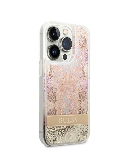 Guess Paisley Liquid Glitter dėklas iPhone 14 Pro Max - auksinis Guess Paisley Liquid Glitter dėklas iPhone 14 Pro Max - auksinis