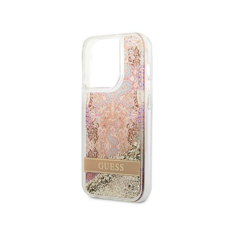 Guess Paisley Liquid Glitter dėklas iPhone 14 Pro Max - auksinis