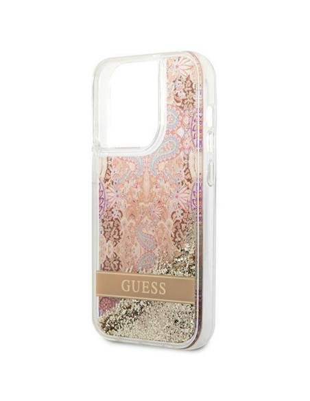 Guess Paisley Liquid Glitter dėklas iPhone 14 Pro Max - auksinis Guess Paisley Liquid Glitter dėklas iPhone 14 Pro Max - auksinis