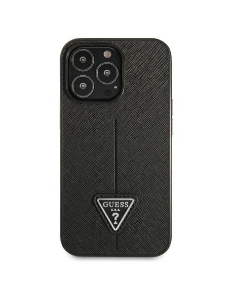 Guess Saffiano Triangle Logo dėklas, skirtas iPhone 14 Pro Max - juodas Guess Saffiano Triangle Logo dėklas, skirtas iPhone 14 Pro Max - juodas