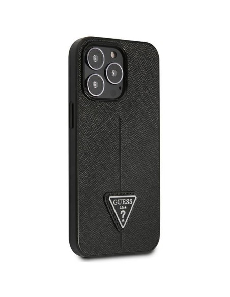 Guess Saffiano Triangle Logo dėklas, skirtas iPhone 14 Pro Max - juodas Guess Saffiano Triangle Logo dėklas, skirtas iPhone 14 Pro Max - juodas