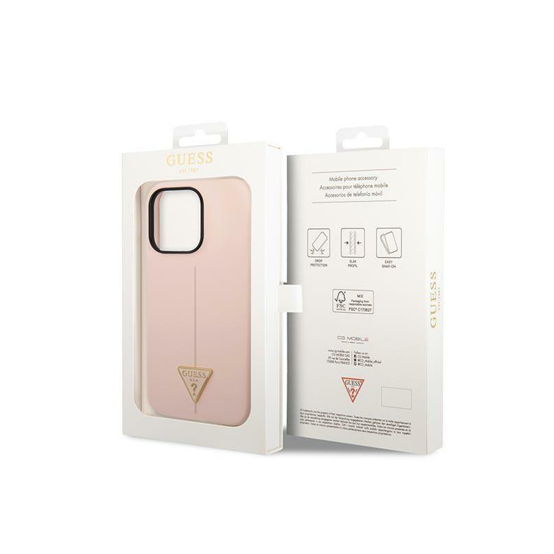 Guess Silicone Triangle dėklas, skirtas iPhone 14 Pro Max - rožinis