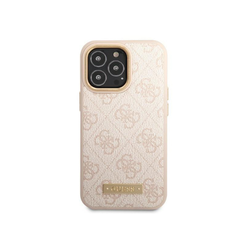 „Guess 4G Logo Plate MagSafe“ dėklas, skirtas „iPhone 13 Pro“ / „iPhone 13“ – rožinis
