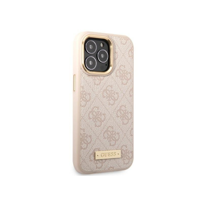 „Guess 4G Logo Plate MagSafe“ dėklas, skirtas „iPhone 13 Pro“ / „iPhone 13“ – rožinis