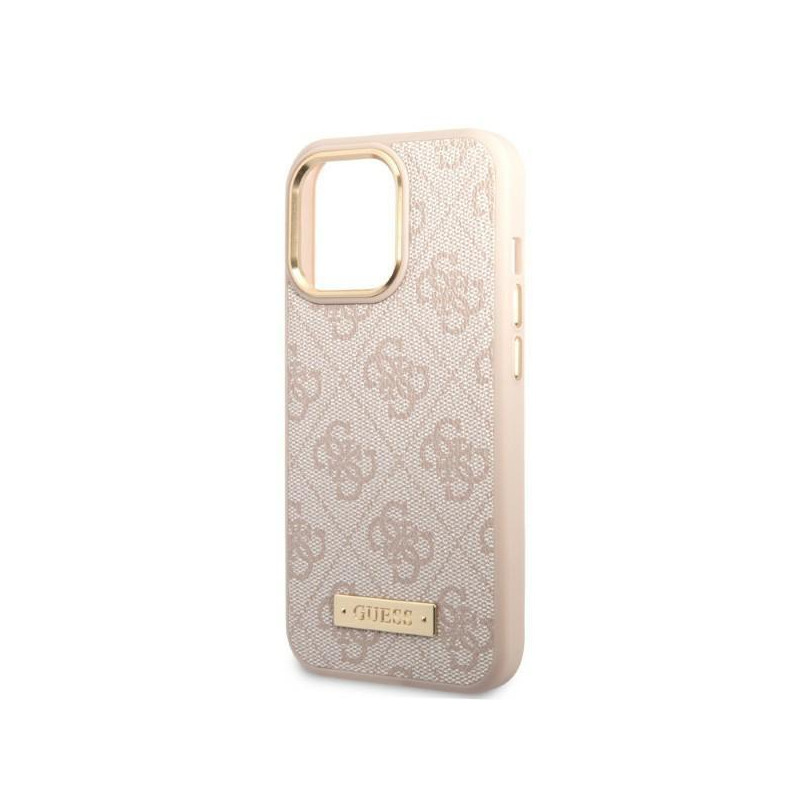 „Guess 4G Logo Plate MagSafe“ dėklas, skirtas „iPhone 13 Pro“ / „iPhone 13“ – rožinis