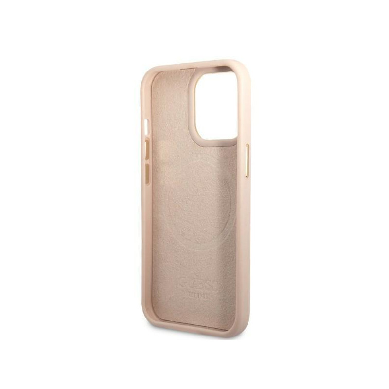 „Guess 4G Logo Plate MagSafe“ dėklas, skirtas „iPhone 13 Pro“ / „iPhone 13“ – rožinis