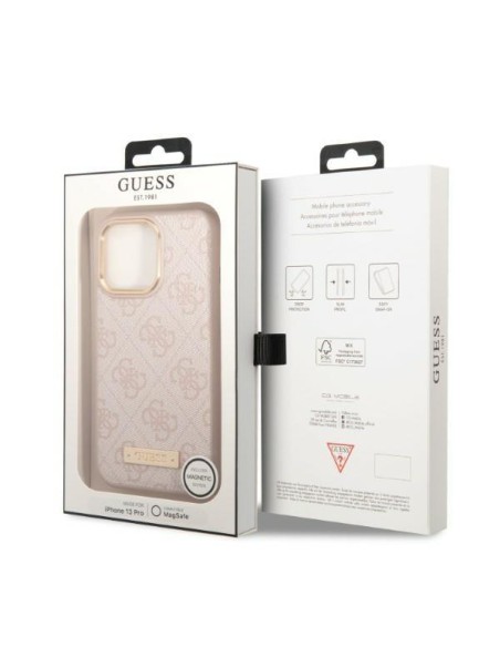 „Guess 4G Logo Plate MagSafe“ dėklas, skirtas „iPhone 13 Pro“ / „iPhone 13“ – rožinis „Guess 4G Logo Plate MagSafe“ dėklas, skirtas „iPhone 13 Pro“ / „iPhone 13“ – rožinis