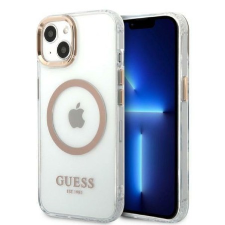 Guess Metal Outline MagSafe dėklas iPhone 13 - auksinis Guess Metal Outline MagSafe dėklas iPhone 13 - auksinis