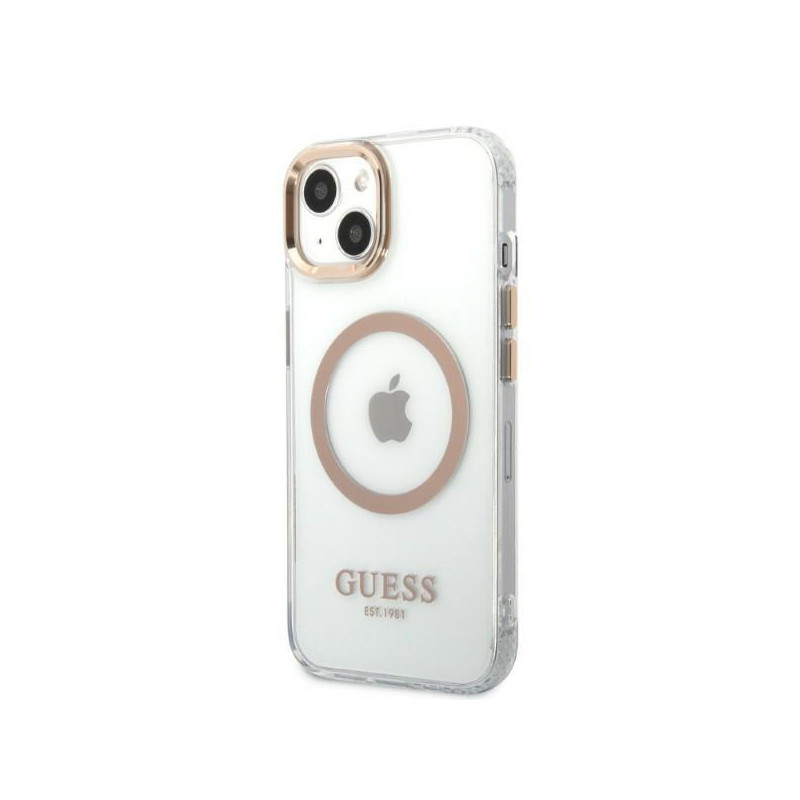 Guess Metal Outline MagSafe dėklas iPhone 13 - auksinis