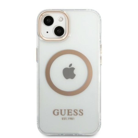Guess Metal Outline MagSafe dėklas iPhone 13 - auksinis Guess Metal Outline MagSafe dėklas iPhone 13 - auksinis