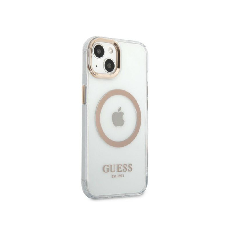 Guess Metal Outline MagSafe dėklas iPhone 13 - auksinis