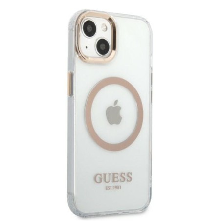 Guess Metal Outline MagSafe dėklas iPhone 13 - auksinis Guess Metal Outline MagSafe dėklas iPhone 13 - auksinis