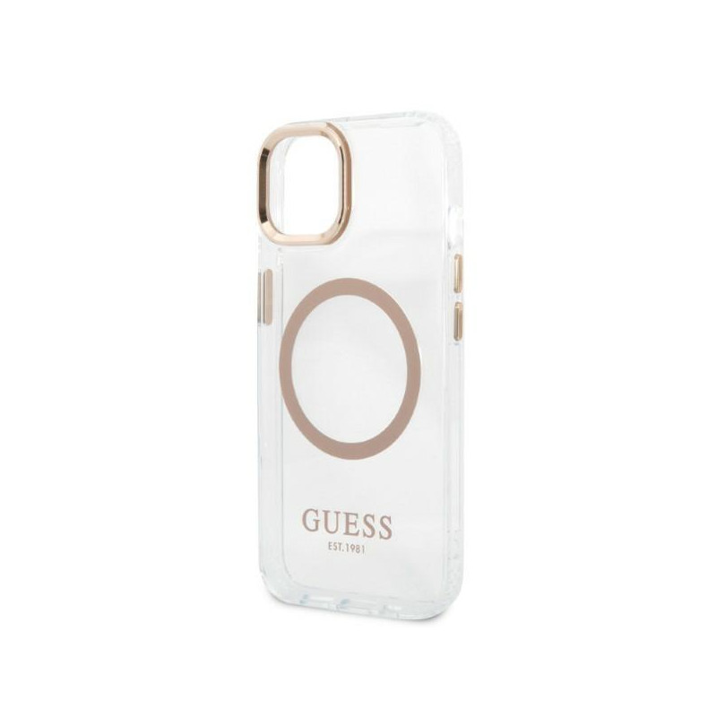 Guess Metal Outline MagSafe dėklas iPhone 13 - auksinis