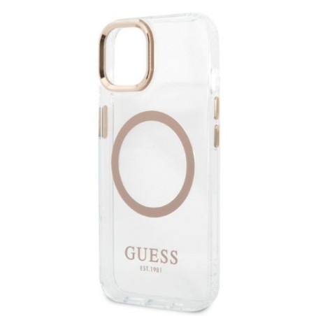 Guess Metal Outline MagSafe dėklas iPhone 13 - auksinis Guess Metal Outline MagSafe dėklas iPhone 13 - auksinis