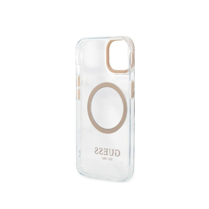 Guess Metal Outline MagSafe dėklas iPhone 13 - auksinis