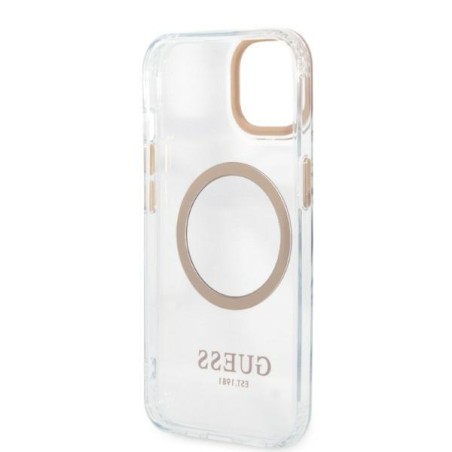 Guess Metal Outline MagSafe dėklas iPhone 13 - auksinis Guess Metal Outline MagSafe dėklas iPhone 13 - auksinis