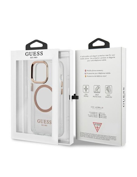 Guess Metal Outline MagSafe dėklas iPhone 13 Pro Max - auksinis