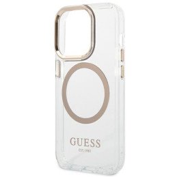 Guess Metal Outline MagSafe dėklas iPhone 14 Pro - auksinis