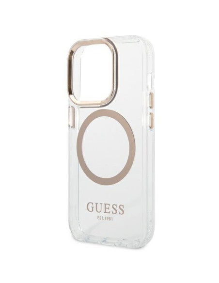 Guess Metal Outline MagSafe dėklas iPhone 14 Pro - auksinis Guess Metal Outline MagSafe dėklas iPhone 14 Pro - auksinis