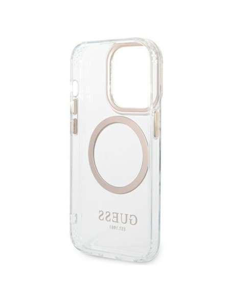 Guess Metal Outline MagSafe dėklas iPhone 14 Pro - auksinis Guess Metal Outline MagSafe dėklas iPhone 14 Pro - auksinis