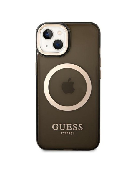 Guess Gold Outline permatomas MagSafe dėklas, skirtas iPhone 14 Plus - juodas Guess Gold Outline permatomas MagSafe dėklas, skirtas iPhone 14 Plus - juodas