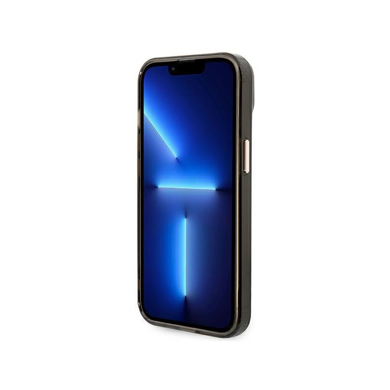 Guess Gold Outline permatomas MagSafe dėklas, skirtas iPhone 14 Plus - juodas