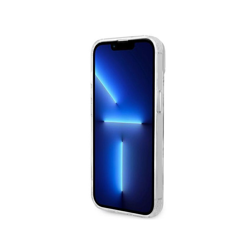 Guess Metal Outline MagSafe dėklas iPhone 14 Plus - sidabrinis