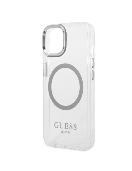 Guess Metal Outline MagSafe dėklas iPhone 14 Plus - sidabrinis Guess Metal Outline MagSafe dėklas iPhone 14 Plus - sidabrinis