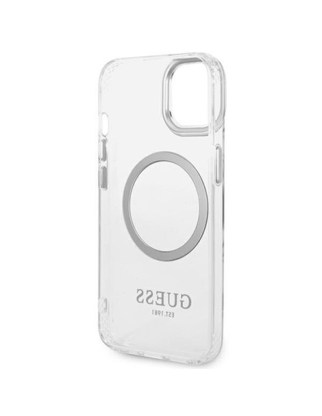 Guess Metal Outline MagSafe dėklas iPhone 14 Plus - sidabrinis Guess Metal Outline MagSafe dėklas iPhone 14 Plus - sidabrinis