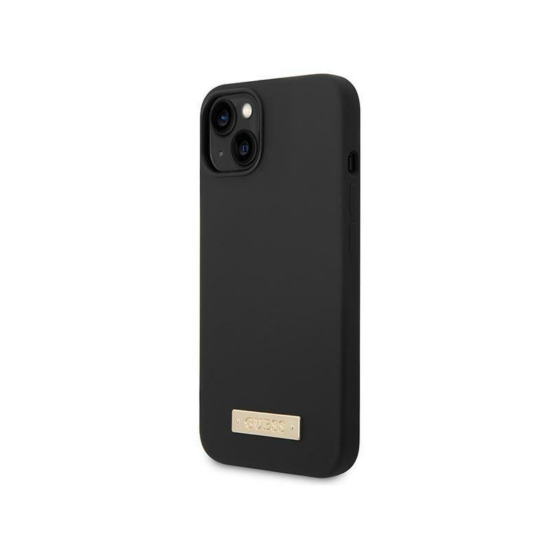 Guess Silicone Logo Plate MagSafe dėklas iPhone 14 Plus - juodas