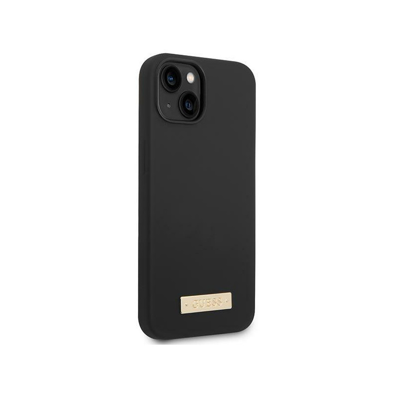 Guess Silicone Logo Plate MagSafe dėklas iPhone 14 Plus - juodas