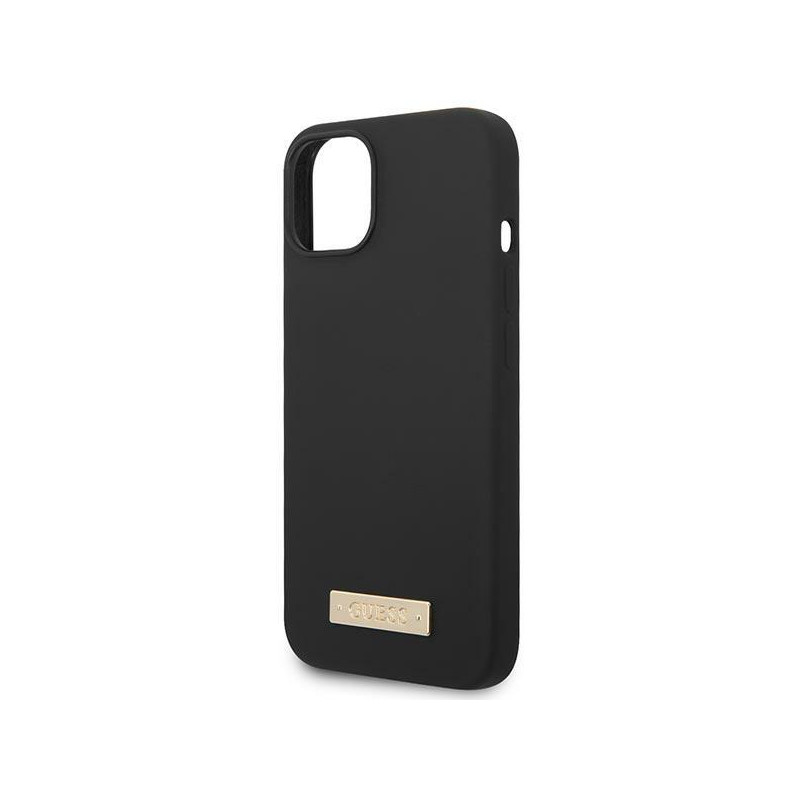 Guess Silicone Logo Plate MagSafe dėklas iPhone 14 Plus - juodas
