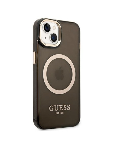 Guess Gold Outline permatomas MagSafe dėklas iPhone 14 - juodas Guess Gold Outline permatomas MagSafe dėklas iPhone 14 - juodas