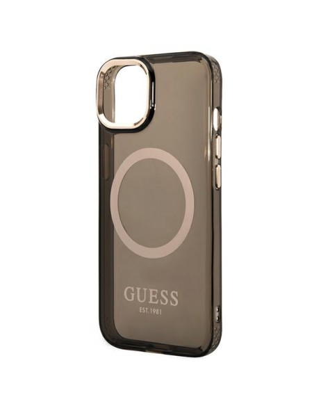 Guess Gold Outline permatomas MagSafe dėklas iPhone 14 - juodas Guess Gold Outline permatomas MagSafe dėklas iPhone 14 - juodas