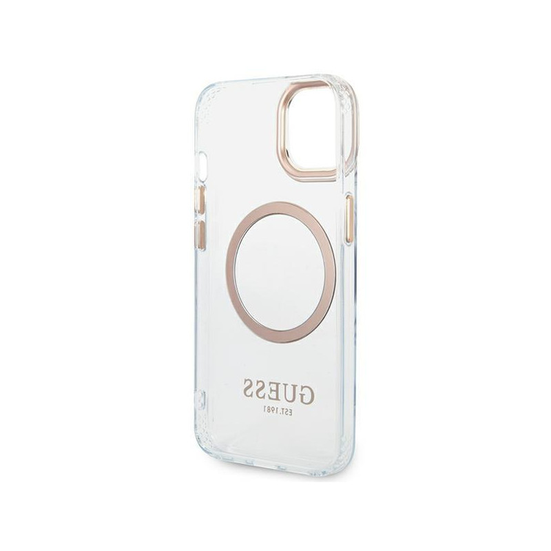 Guess Metal Outline MagSafe dėklas iPhone 14 - auksinis