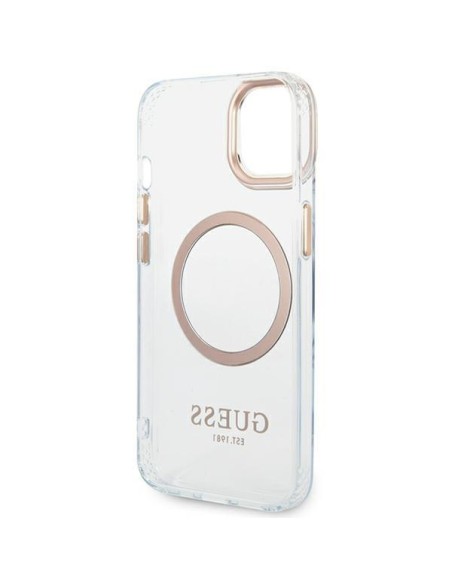 Guess Metal Outline MagSafe dėklas iPhone 14 - auksinis Guess Metal Outline MagSafe dėklas iPhone 14 - auksinis