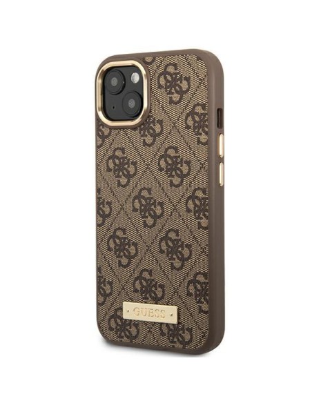 Guess 4G Logo Plate MagSafe dėklas iPhone 14 - rudas Guess 4G Logo Plate MagSafe dėklas iPhone 14 - rudas