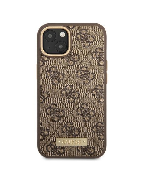 Guess 4G Logo Plate MagSafe dėklas iPhone 14 - rudas Guess 4G Logo Plate MagSafe dėklas iPhone 14 - rudas