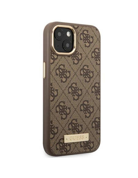 Guess 4G Logo Plate MagSafe dėklas iPhone 14 - rudas Guess 4G Logo Plate MagSafe dėklas iPhone 14 - rudas