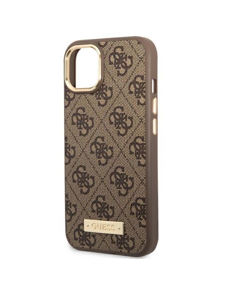 Guess 4G Logo Plate MagSafe dėklas iPhone 14 - rudas Guess 4G Logo Plate MagSafe dėklas iPhone 14 - rudas