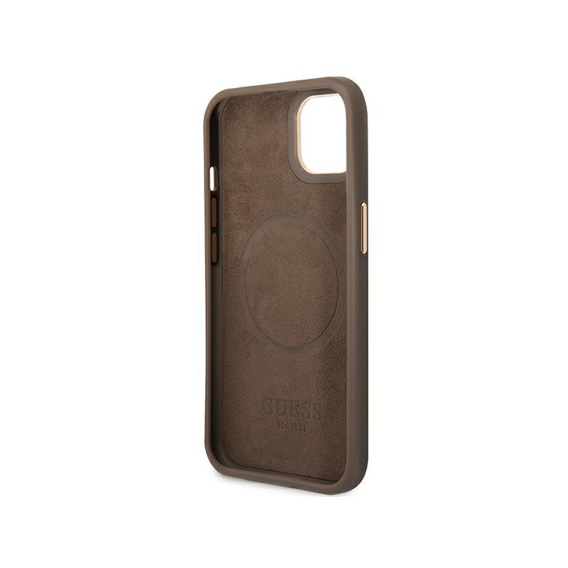 Guess 4G Logo Plate MagSafe dėklas iPhone 14 - rudas